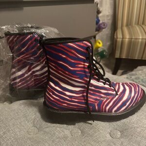 Stylish women’s combat Boots with Red and Blue Stripes